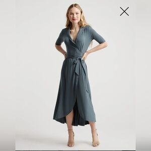NWT Quince Tencel Jersey Midi Wrap Dress Gray Size Large